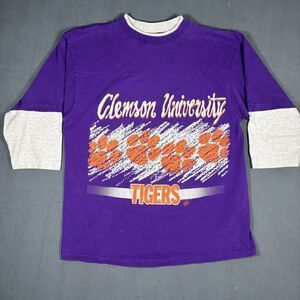VTG Signal Sports Clemson University Tigers Shirt Purple 3/4 Sleeve Men's Size L